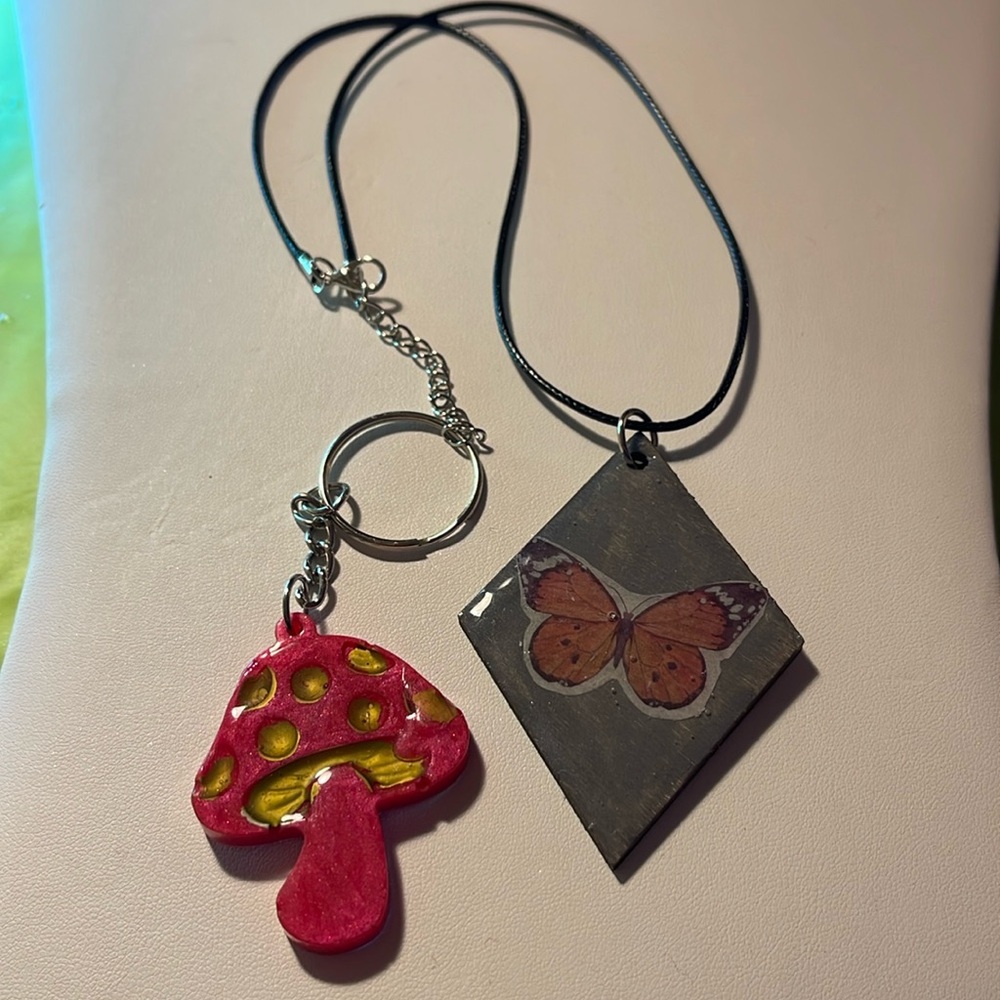 A necklace and key chain